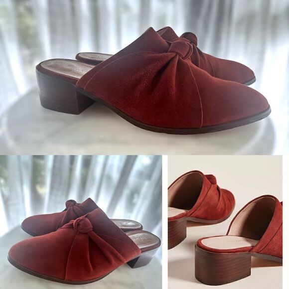 Anthropologie Tess Knotted Suede Mule Wine/Rust Red 9.5 - Picture 1 of 16